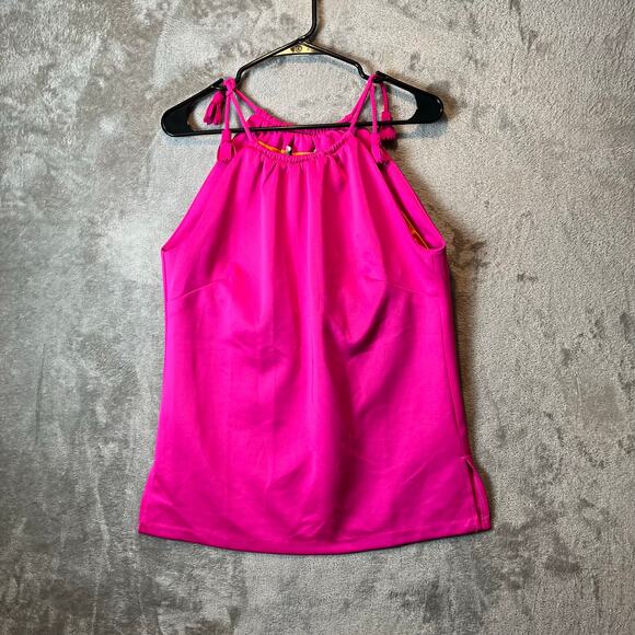 Gretchen Scott Pink Jersey Tie Shoulders Tassels Sleeveless Halter Top Medium‎ - Picture 1 of 7